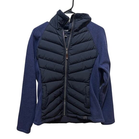 L.L. Bean Downtek Duck Down Fleece Jacket Women's Medium Reg Black Blue Full Zip - Picture 1 of 10